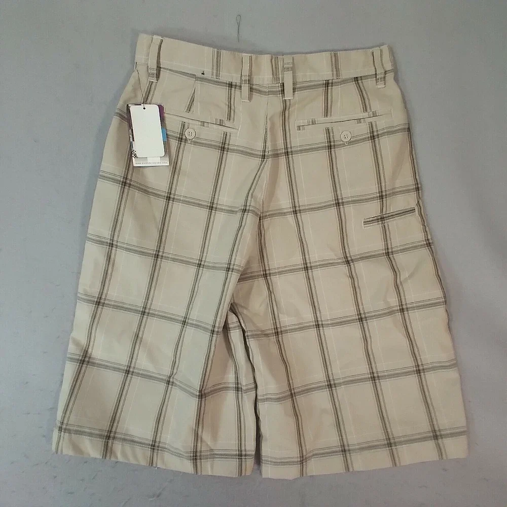 Burnside shorts youth boys size 18 tan beige plaid lightweight cotton NEW